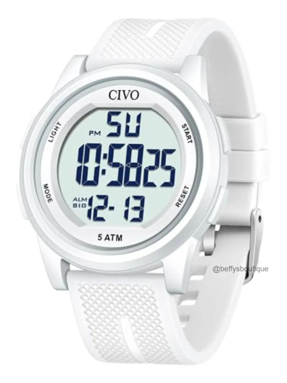 Waterproof 44mm Sport Watch Stopwatch Alarm Silicone Strap